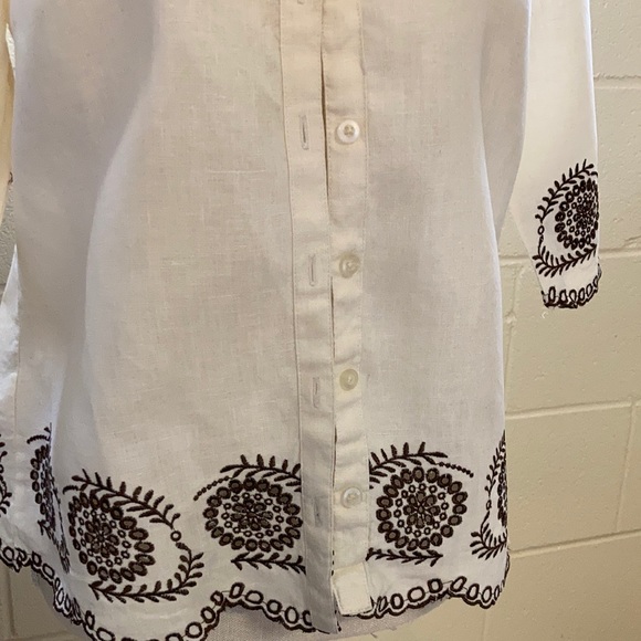 E.col.o.gie Ladies Embroidered Lace edged 100% Linen Button Down Blouse/Jacket - Picture 4 of 9